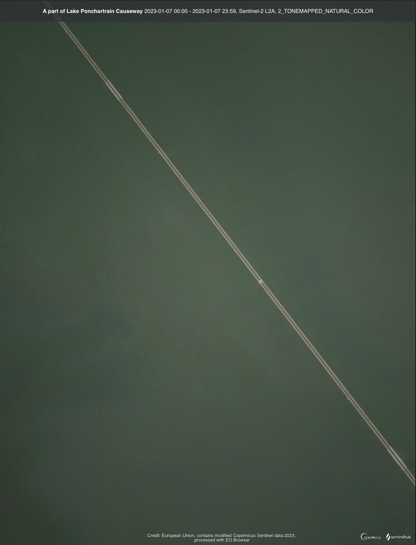 ar_etsch's tweet photo. #Lake #Pontchartrain #Causeway #NewOrleans #Lewisburg #Chinchuba
„The Causeway“
Two bridges about 38 km / 23.6 miles long, running parallel, 2 of the longest bridges in the world
🗺️Overview
🔍Close-up
📸🛰#Sentinel2 https://t.co/ZekQWx4ouY