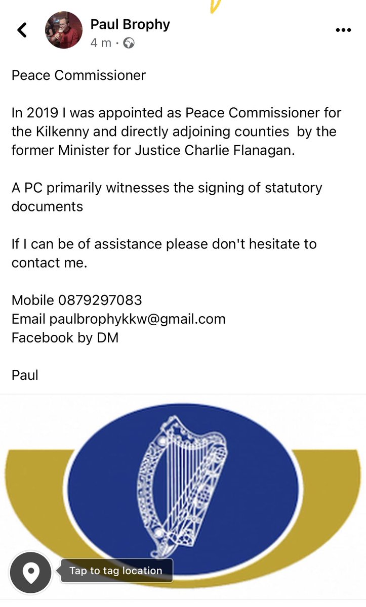 brophypaul87's tweet photo. FYI if you need a document witnessed in Kilkenny and adjoining counties. #PeaceCommissioner https://t.co/d3P0yy6s7u