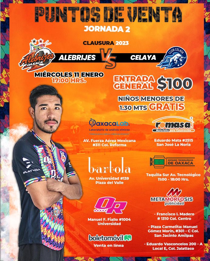 AlebrijesOaxaca's tweet photo. πβ οΈ| Nos vemos este miΓ©rcoles , enfrentamos a @toroscelayacd Β‘Adquiere tus boletos!
ππππππ ππ πππππ
β
#OaxacaLab
β
@Romasacv
β
#MetamorfosisPublicidad
β
#Bartola
β
@boletomovil π»π²
β
@oaxacarosaa
β
#TemploAlebrijeπ
#JuntosXLaT3rceraβοΈβοΈπ https://t.co/JSYe0fLlsf