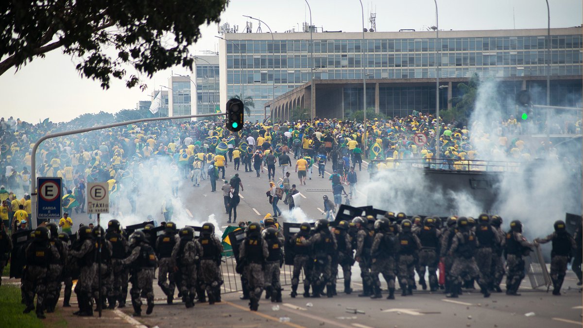 OpenSociety's tweet photo. The violence unleashed on Sunday in #Brazil has been deeply shocking to all of us who care about democracy—and a painful reminder of the invasion of the U.S. Capitol two years ago in a similar bid to overturn the results of a legitimate election. https://t.co/a72pYWKiJ0