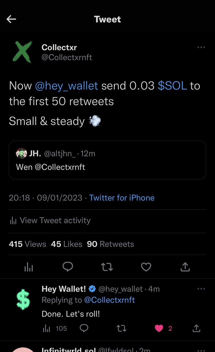 🫡😮‍💨 Ty <a href="/hey_wallet/">Hey Wallet!</a> for waking up 

Still up? 

<a href="/hey_wallet/">Hey Wallet!</a> send 0.03 $SOL to the first 888 retweets ❤️‍🔥🚀

We’re breaking twitter tonight 

Sorry <a href="/elonmusk/">Elon Musk</a> 😮‍💨