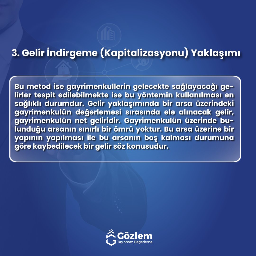 gozlemtd's tweet photo. 1. Maliyet Yaklaşımı
2. Emsal Karşılaştırma Yaklaşımı
3. Gelir İndirgeme (Kapitalizasyonu)
Yaklaşımı
#konutdanışmanlık #konutdeğerleme #gayrimenkul #değerlemeraporu #taşınmazdeğerleme https://t.co/vSpHPseAJE