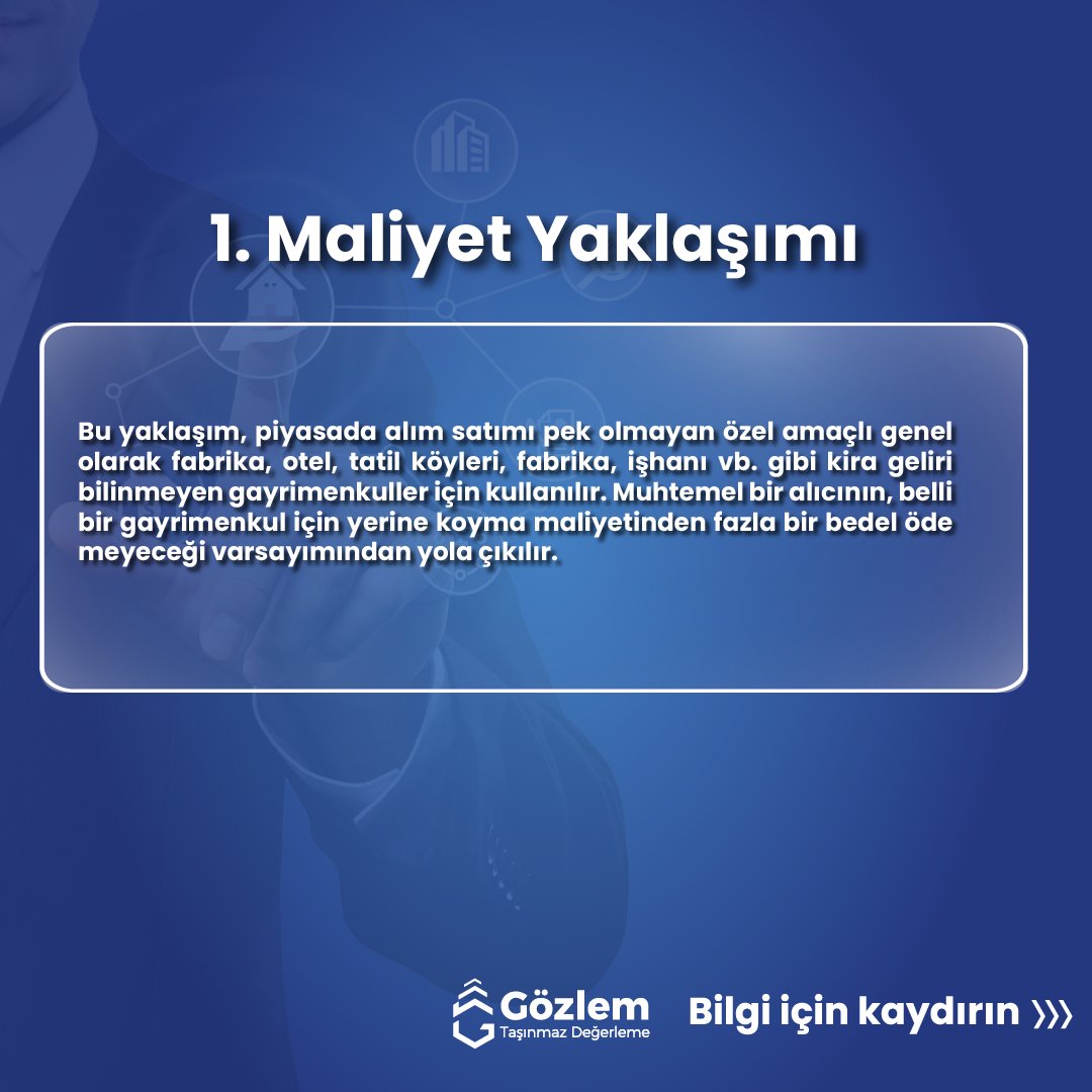 gozlemtd's tweet photo. 1. Maliyet Yaklaşımı
2. Emsal Karşılaştırma Yaklaşımı
3. Gelir İndirgeme (Kapitalizasyonu)
Yaklaşımı
#konutdanışmanlık #konutdeğerleme #gayrimenkul #değerlemeraporu #taşınmazdeğerleme https://t.co/vSpHPseAJE