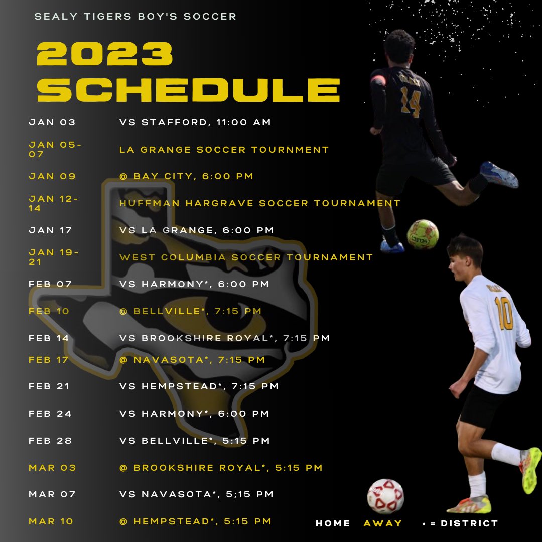 2023 Sealy Tigers Soccer Schedule