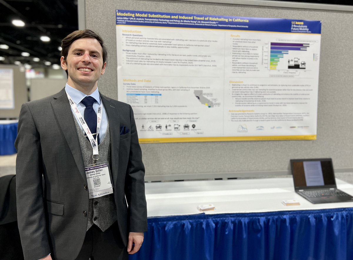 ITS_UCDavis's tweet photo. Posters aplenty from @ITS_UCDavis students and researchers too! James Giller presenting effects of #ridehailing on other transpo modes and @adityaramji on #feebate designs for a ZEV future! #TRBAM #TRBAM2023 https://t.co/998SGlAaNJ