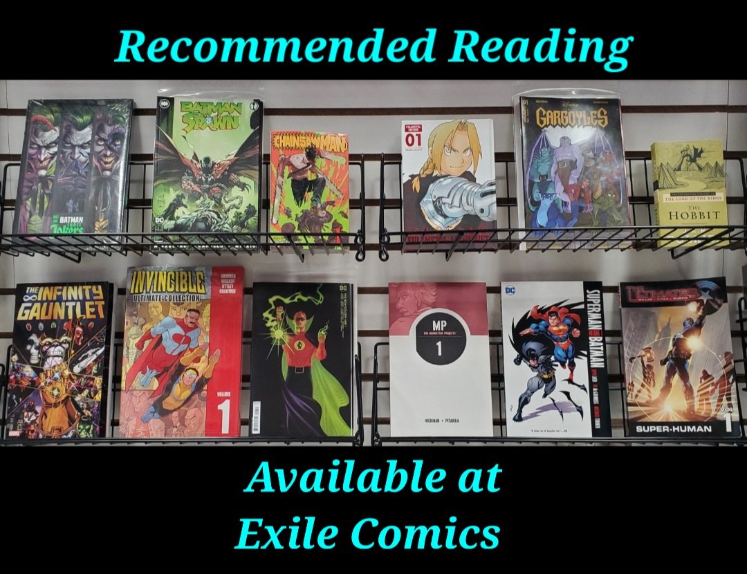 ComicsExile's tweet photo. Check Out These Awesome Recommended Reading Titles Available at Exile Comics!
#ExileComicsNY #Bronx #NYC #Comics #MottHaven #NCBD #Batman #Joker #Spawn #ChainsawMan #FullmetalAlchemist #Gargoyles #Hobbit #InfinityGauntlet #Invincible #JSA #ManhattanProjects #Superman #Ultimates https://t.co/sVdPjOjHgZ