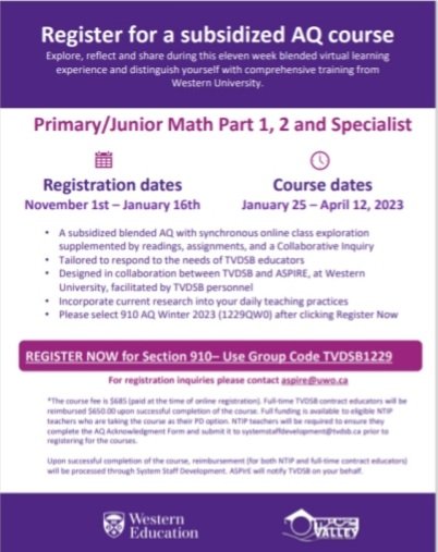 Hey Thames Valley educators I'm teaching the AQ Math course again! Take advantage of this excellent funding so you can get your math AQ courses and qualifications