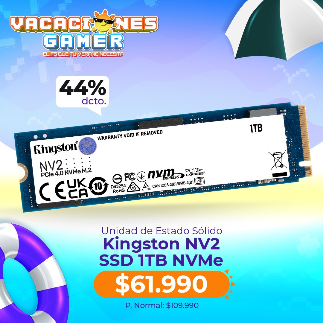 SPDigital_Chile's tweet photo. #Verano | Para más espacio... ¡Y velocidad! 🏄 La Unidad de Estado Sólido Kingston NV2 NVMe PCIe 4.0 de 1TB ahora con 44% de descuento a solo $61.990 ⛱️ Link de las ofertas en nuestro perfil ☝️😄🌴
#vacaciones #gamer #pc #spdigital #hardware #pcgamer #ssd #kingston #nv2 https://t.co/fhP46abQr3