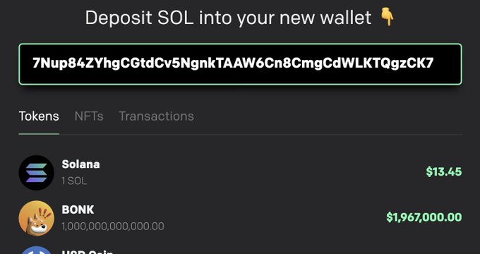 Airdropping $BONK to the survivors of bear market.👑

<a href="/hey_wallet/">Hey Wallet!</a>

 send 1000000 $BONK to the first 1000 retweets 
likes and follows

#BONK #SOL #GIVEAWAY #Airdrop