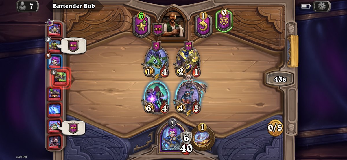 cjohnson481's tweet photo. @dogdog how’s this for a BGs high roll? T1 Shell Collector. T2 Coin -> Hero  Power Freeze. T3 - Faceless on First Mate into Rendle. Picked up Golden Rendle and Hero Power + Level every turn. Spicy Pretzel Mustard + 28 triples. https://t.co/g2DGznehfE