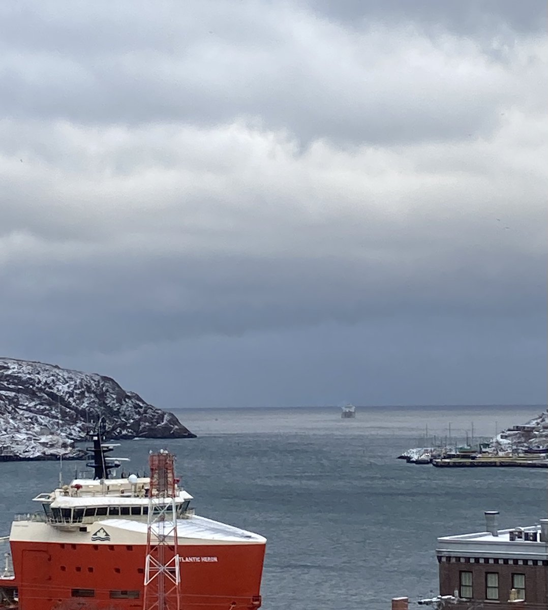 gowermaven's tweet photo. First blizzard of the season is headed this way, ship coming in through the Narrows, the harbour is calm for now. https://t.co/swuLkiI8sp