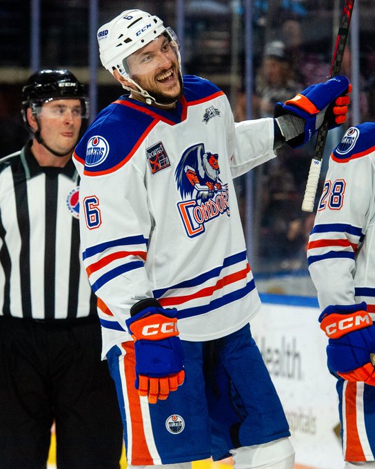 Vincent Desharnais celebrates a goal with Bakersfield.