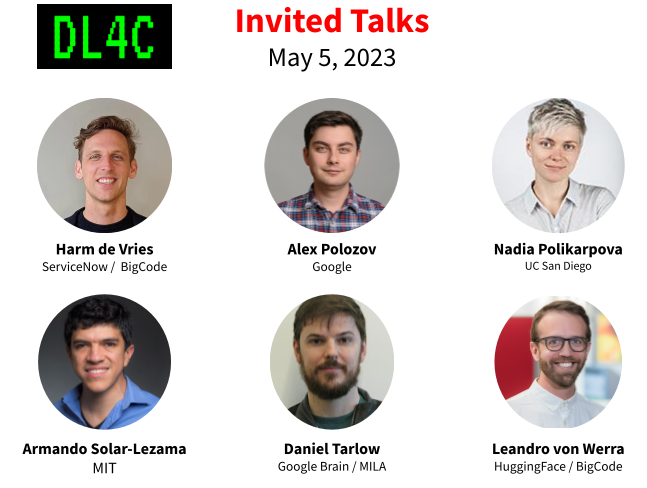 DL4Code's tweet photo. 📢We are excited to announce our incredible lineup of speakers for the Second DL4C Workshop @ ICLR 2023!

Link: https://t.co/fNIJehxylc
The speakers are: https://t.co/Lp59wWEldd