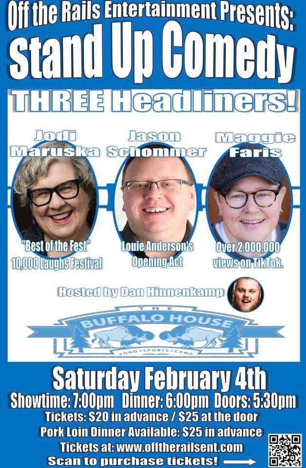 Join us at the Buffalo a house for comedy night, Feb 4th at 6pm