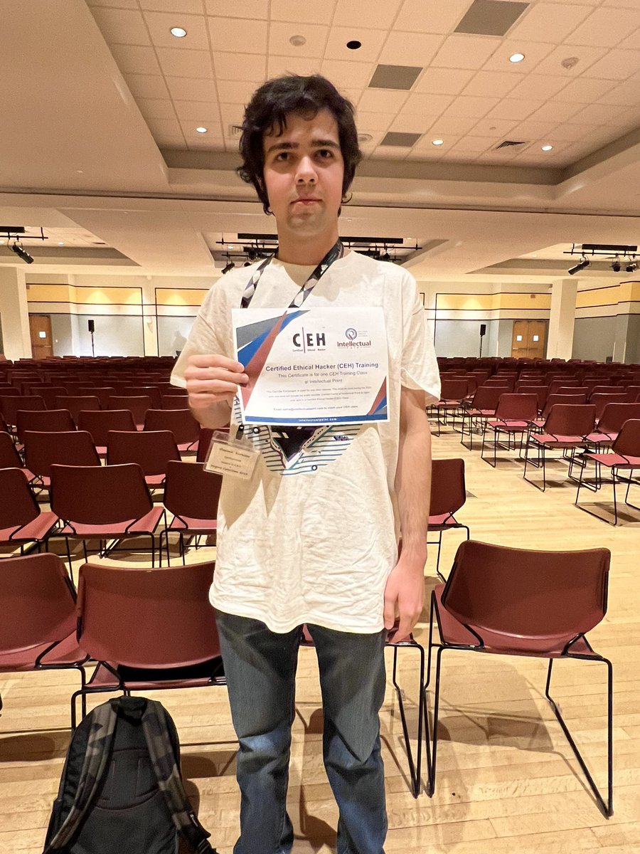 Congratulations to our very own Chief Threat Hunter, Vlad for winning the scholarship for the <a href="/CompTIA/">CompTIA</a> #CEH course at CyberSlam. Thank you @IntellectPt <a href="/kristi_rice/">Kristi_Rice</a> <a href="/SpotsySchools/">Spotsylvania County Public Schools</a> #cybersecurity #cyberva