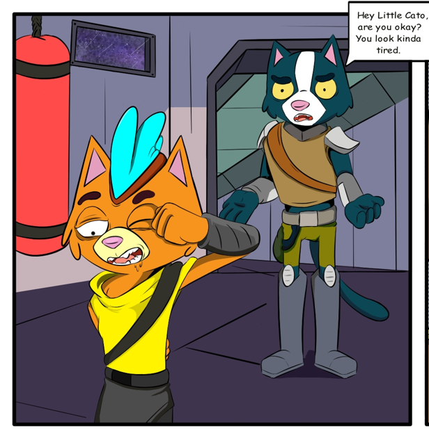 ShamanBr_96's tweet photo. [Little Cato's training 1/6] First panel of my latest HQ! Started working with all my love on this one, thanks to my friend @Jesse139Cat for the idea! This was a comission for him <3. #furry #furryart #furrycomic #furryartist  #comicsfw #furryartwork #furrycommission #finalspace. https://t.co/qstDvytVe9