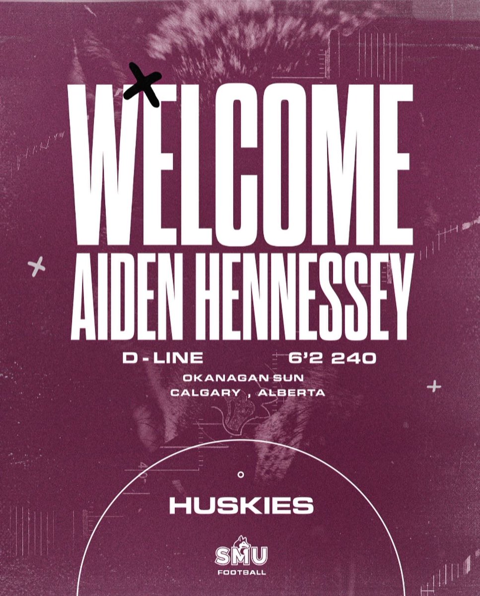 smuFTBL's tweet photo. From the 2022 National Champion Okanagan Sun the Huskies are excited to welcome Aiden Hennessey. A hybrid defensive lineman with a motor, work ethic second to none.  Aiden will bring a caliber of maturity, leadership and football talent that will be a strong piece of the future https://t.co/WKwdfhZ9B8