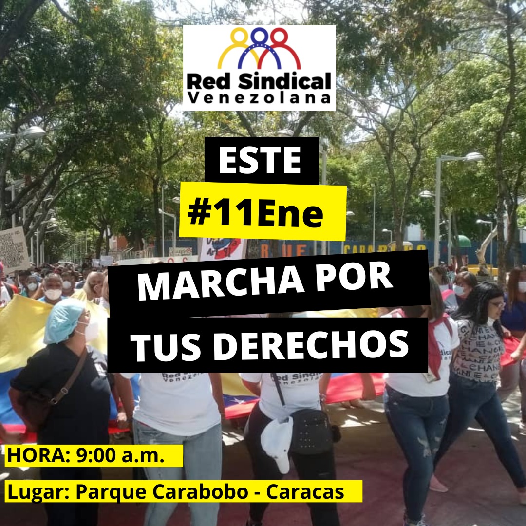 Los trabajadores activos y jubilados nos reencontramos el próximo #11Ene. 
Nos unimos para llevar a cabo nuestra primera protesta pacífica del año, denunciando la violación reiterada del derecho a la salud, al trabajo digno, a la vida.
Lugar: Parque Carabobo
Hora: 9am