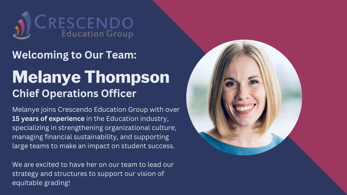 CrescendoEdGrp's tweet photo. Please join us in welcoming our first Chief Operations Officer, @MelanyeThompson to Crescendo Education Group! https://t.co/79oDEpcwcI