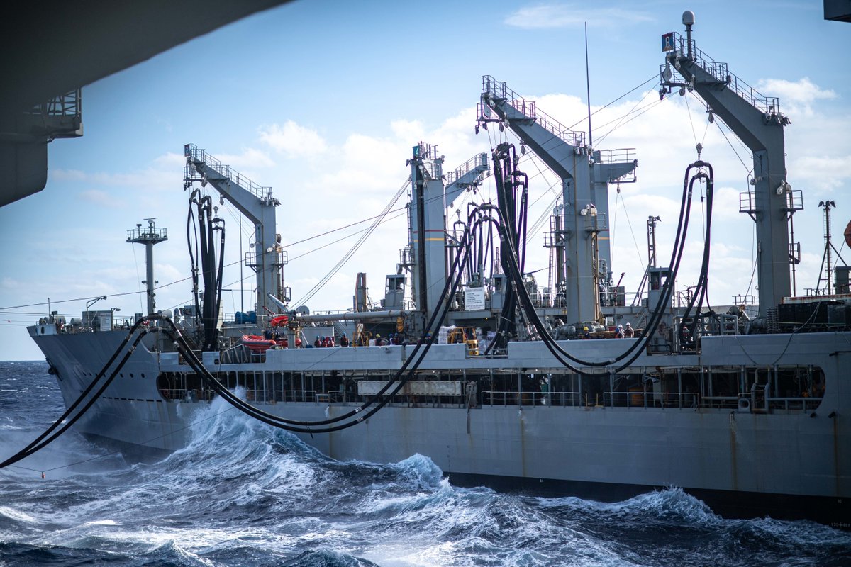 US7thFleet's tweet image. Sailors aboard the @USNavy's aircraft carrier #USSNimitz #CVN 68 conduct a replenishment-at-sea with the @MSCSealift Henry J. Kaiser-class underway replenishment oiler USNS Guadalupe (T-AO 200). #FreeandOpenIndoPacific | #MSCDelivers | #FeedingtheFleet