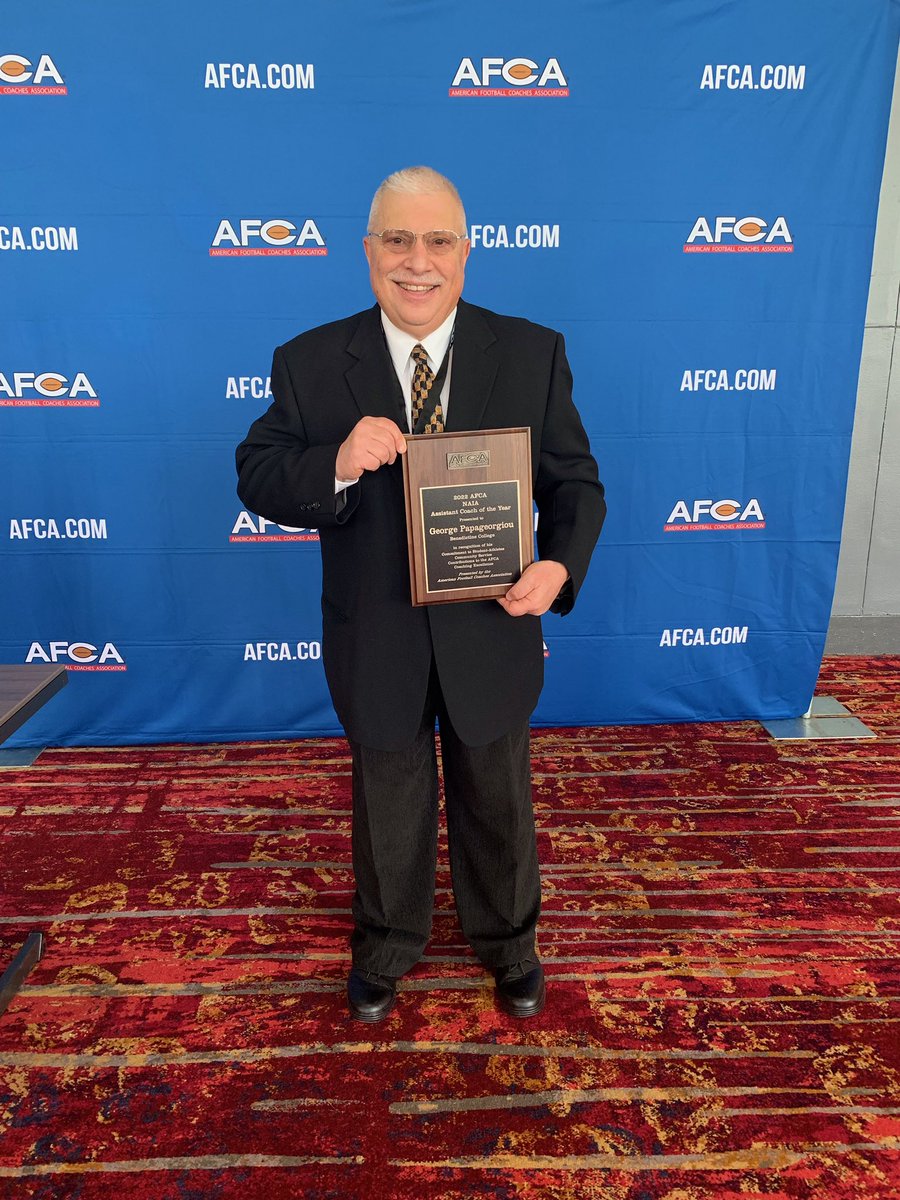 RavenFootballBC's tweet photo. AFCA-NAIA Assistant Coach of the Year, George Papageorgiou! Congratulations Coach Pops! @CoachPopsBC https://t.co/grTigbQMQC