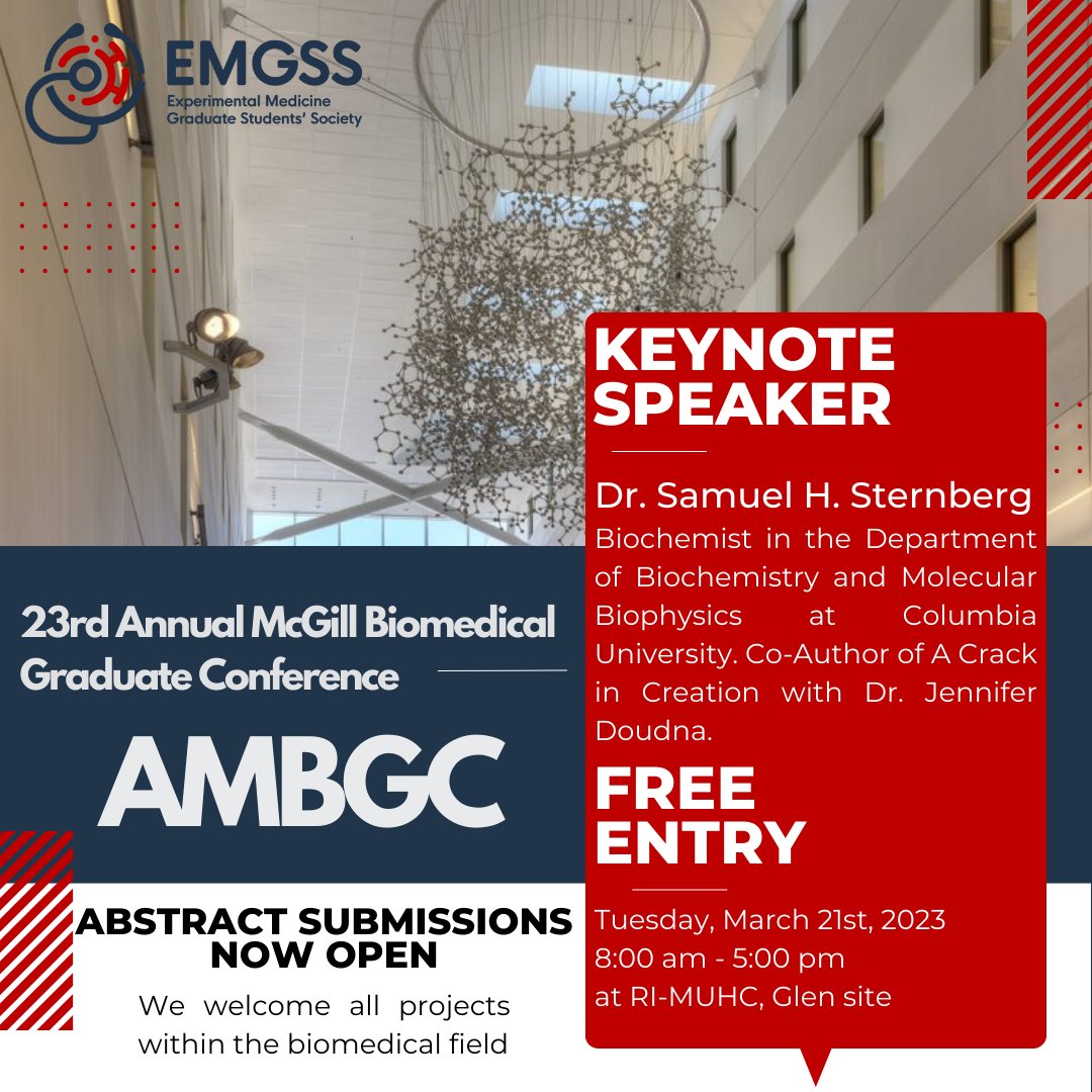 McGillEMGSS's tweet photo. We’re thrilled to announce that the 23rd Annual McGill Biomedical Graduate Conference is returning to an in-person event at the RI-MUHC on March 21st, 2023! Abstract submissions for all projects within the biomedical field are open, follow link for details
https://t.co/BveI4UtISS https://t.co/6NEoY3FgQ1