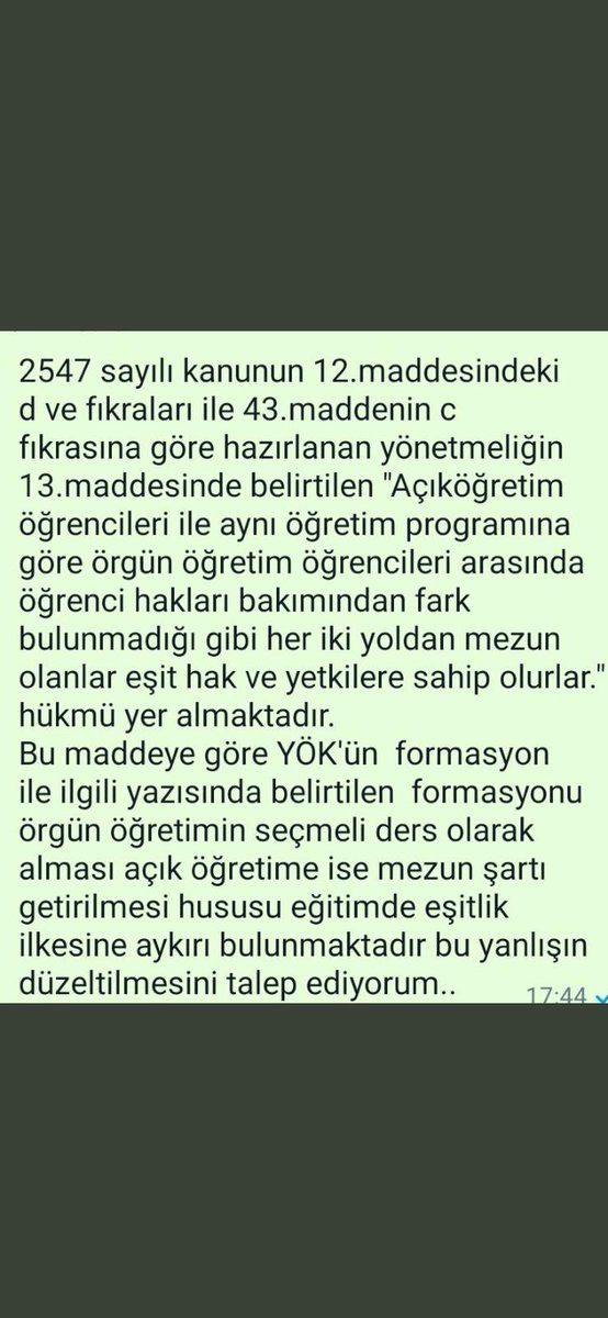 gri_gumus's tweet photo. Örgün ve açıköğretim öğrencileri eşit haklara sahip iken formasyon konusunda açıköğretim öğrencileri ötekilestirmek doğru değildir.İvedikle  mağdurimizin  giderilmesini talep ediyor,formasyonu yıl içinde örgün öğrenciler gibi eğitim almak istiyorum..
@erolozvar
#okurkenformasyon https://t.co/0cqek0FVVC