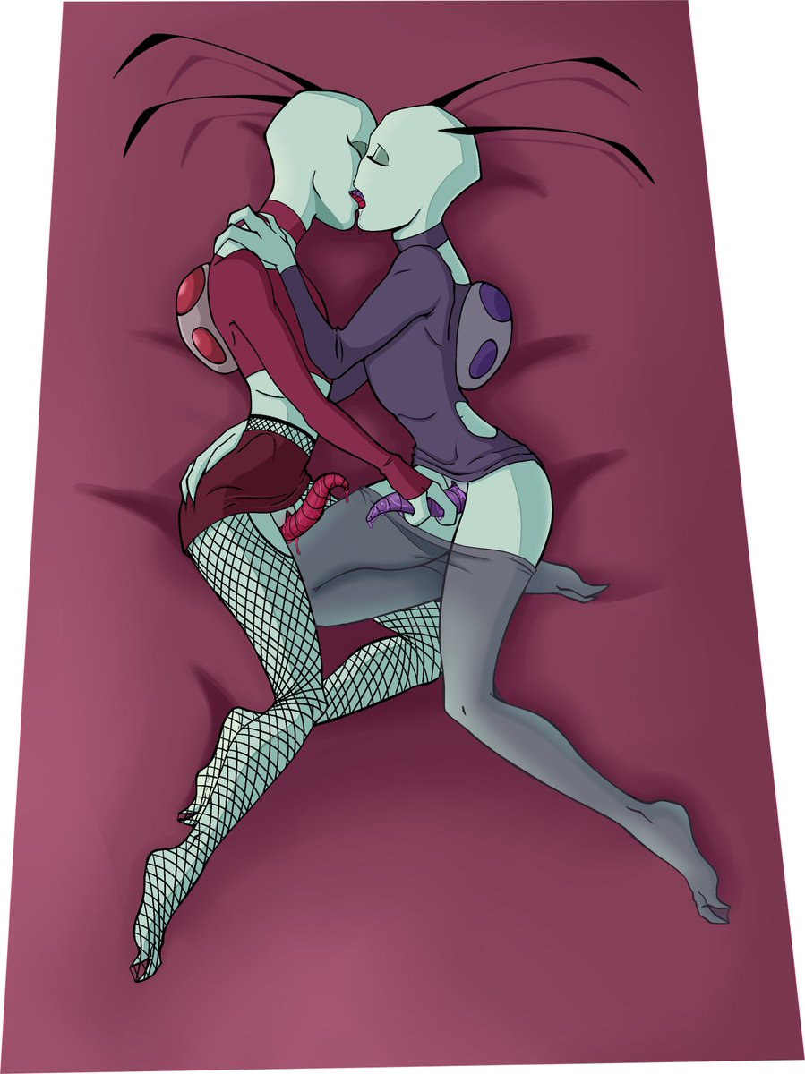 Did another collab with <a href="/ghostcontainer/">hatch @xxhatchetxx.bsky.</a> they drew them goth bois fooling around, had fun coloring this!