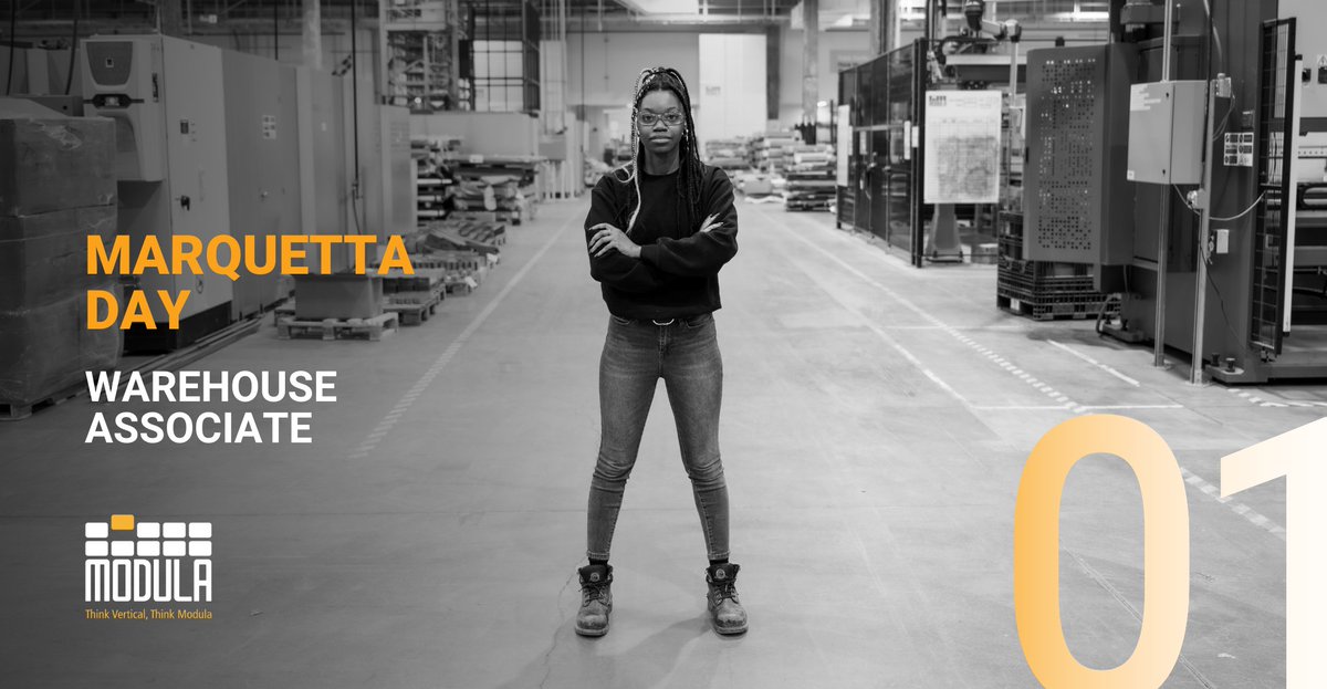ModulaUS's tweet image. This month we&apos;re channeling our company value of Agility with our Warehouse Associate, Marquetta.  ​
​
She consistently resolves even the toughest issues with grace and composure. As a team, we strive to reflect these values in ourselves every day. 

#thinkvertical #thinkmodula
