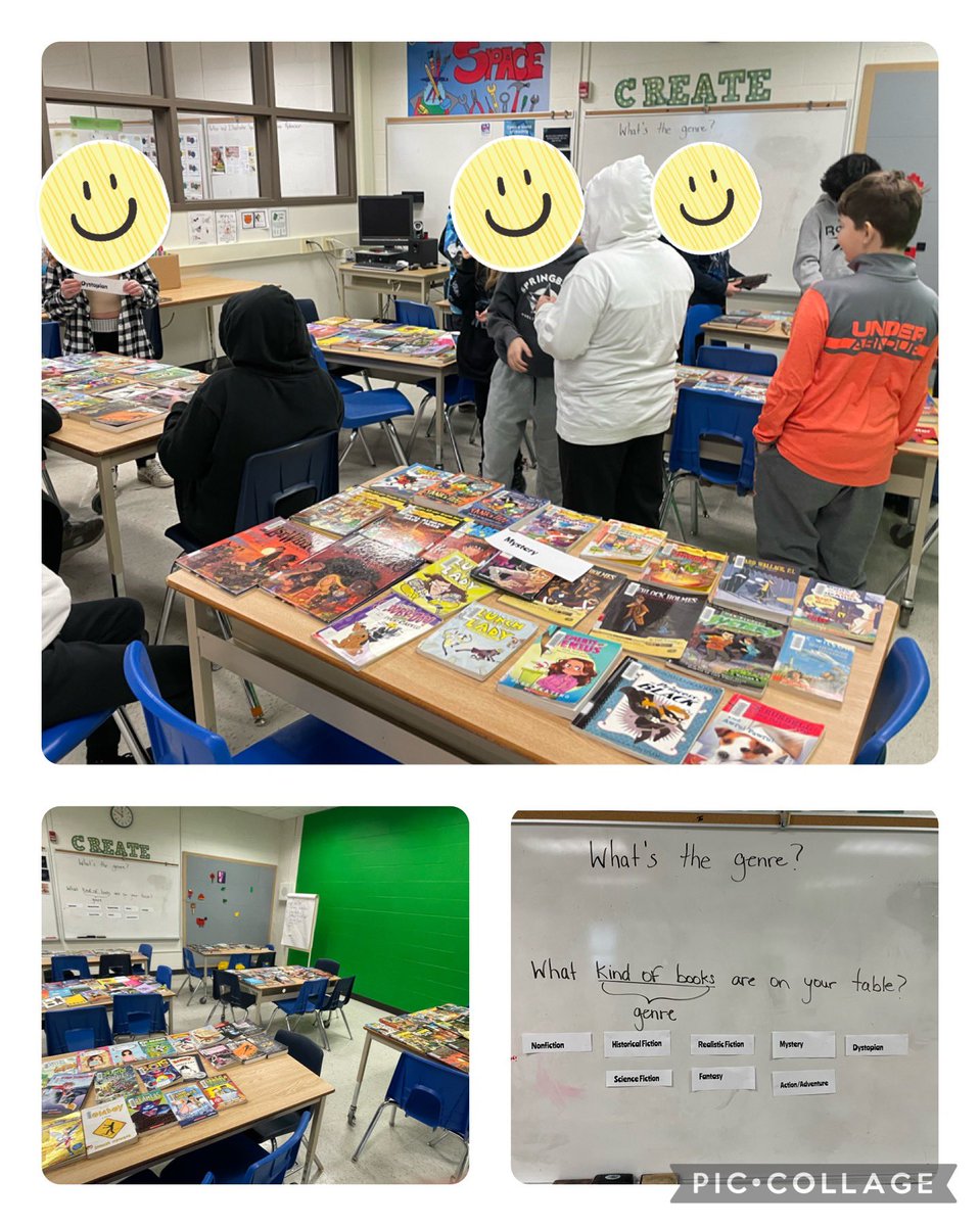 We played “What’s the Genre?” Students deciphered what genre of books were on their table, they retrieved the corresponding label and then rotated through the tables to “book taste”. #tvdsbLLC <a href="/WinchesterPS/">WinchesterPS</a> <a href="/TVDSBLiteracy/">TVDSBLiteracy</a>