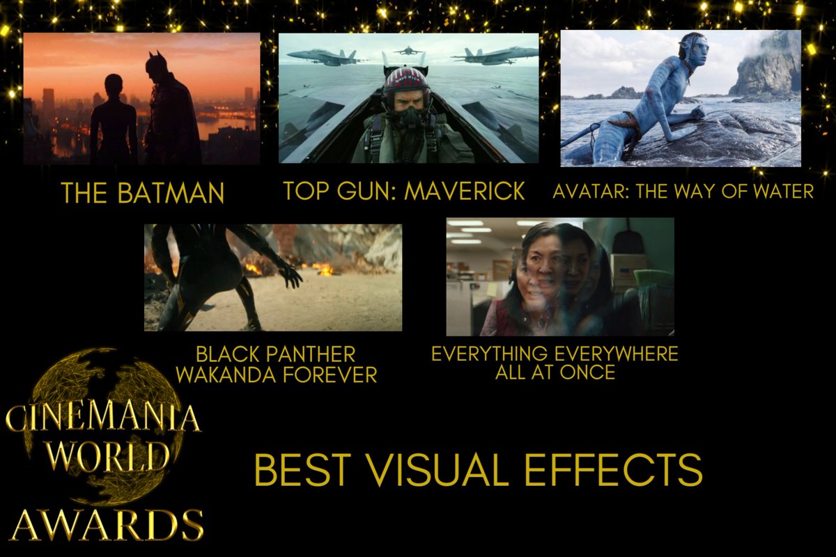 5th Annual #CinemaniaWorldAwards Nominations!

'Best Visual Effects'

#TheBatman
#TopGunMaverick
#AvatarTheWayofWater    
#BlackPantherWakandaForever
#EverythingEverywhereAllAtOnce

Vote for your favorite below!

Stay tuned for DAY 2 of the nominations tomorrow!