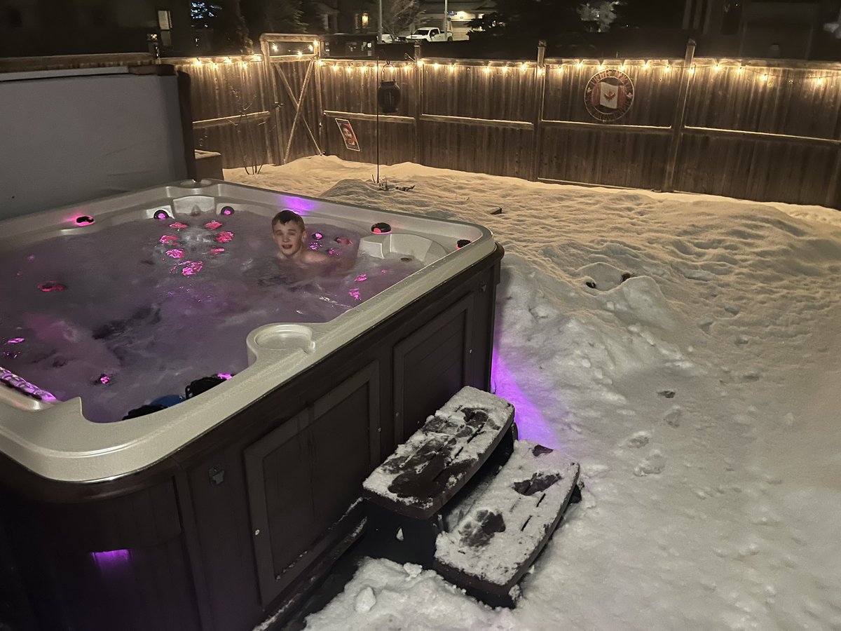 TWilsonOttawa's tweet photo. Pro-tip: place grandchildren in warm hot tub. Soak for 15 minutes. Place in dryer-warmed pyjamas and place in bed. For best results, read story. 🇨🇦😂🤷🏼♀️
Follow me for more great #GrandmaTips
#BestBabysitter #grandson #WinterHotTubbing #Canadians #TeamWilson https://t.co/EfyBQGgWhV