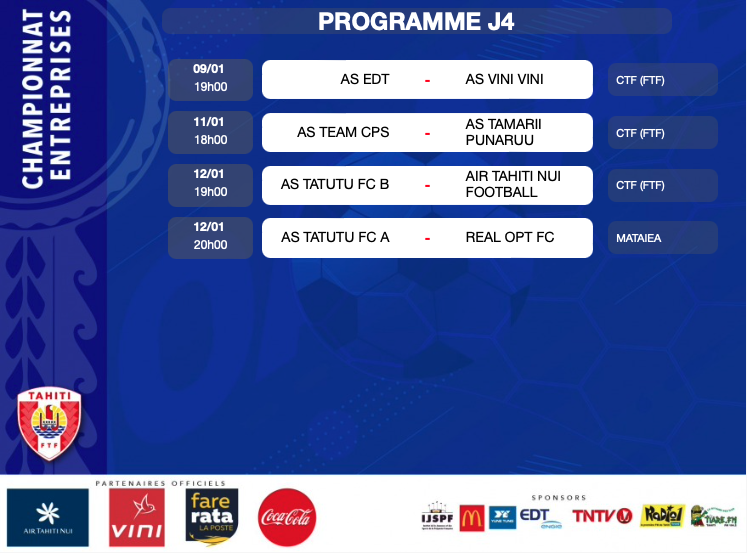 ‼️𝙇𝙚 𝙘𝙝𝙖𝙢𝙥𝙞𝙤𝙣𝙣𝙖𝙩 𝙚𝙣𝙩𝙧𝙚𝙥𝙧𝙞𝙨𝙚 𝙧𝙚𝙥𝙧𝙚𝙣𝙙 𝙙𝙚̀𝙨 𝙖𝙪𝙟𝙤𝙪𝙧𝙙'𝙝𝙪𝙞 ⚽️

👉 Vous pouvez consulter les calendriers et résultats du championnat sur : tps.ftf.pf/2022-2023/entr…

#ftftahiti #footballentreprises #tahitifootball