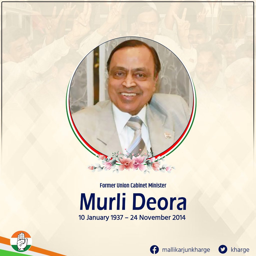 Remembering Former Union Minister, Murli Deora on his birth anniversary. He was also the Mayor of Bombay & served as the President of @INCMumbai for 22 years. As Union Minister, he spearheaded India’s oil diplomacy and contributed to the welfare of the nation. @milinddeora