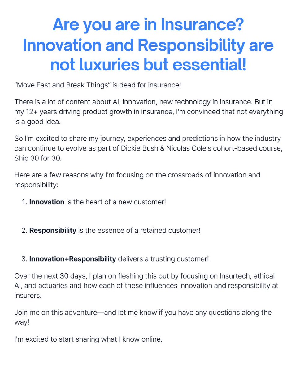 Are you are in Insurance? Innovation and Responsibility are not luxuries but essential!

#ship30for30