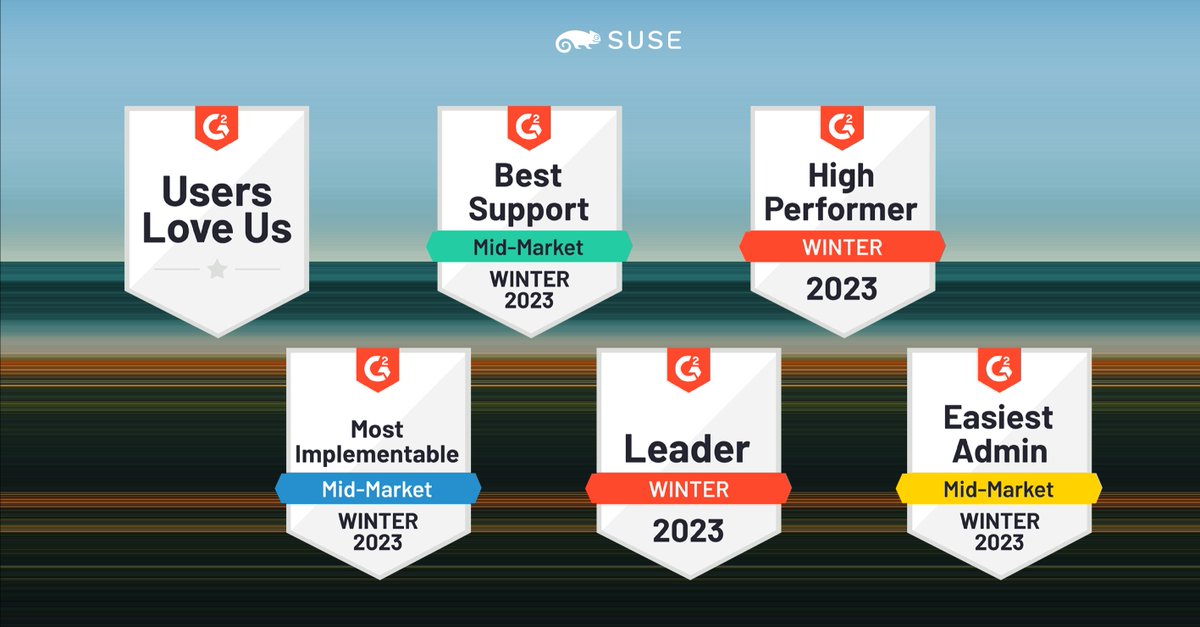 sachlovy's tweet photo. 🏆 #SUSE, together with the @openSUSE community, takes home 15 badges from the #G2WinterAwards, including the “Users Love Us” badge for all our products. G2 also recognized #Rancher with 4 badges and #SLES with 6 badges. 💚 Thank you, @G2dotcom, and well done SUSE team! https://t.co/ZCdUQpfapu