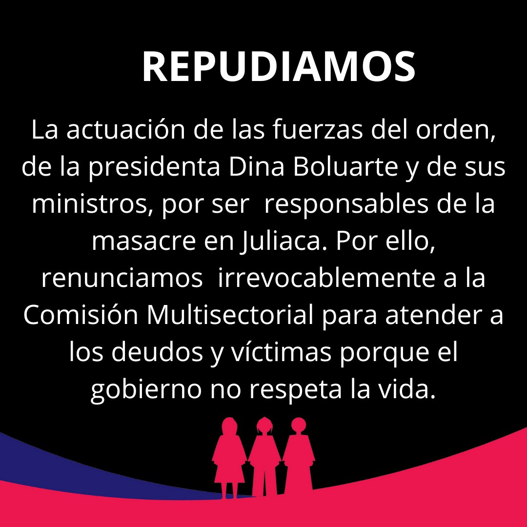 cnddhh's tweet photo. 🚨 REPUDIAMOS
La actuación de las fuerzas del orden, de la presidenta Boluarte y de sus ministros, por ser responsables de la masacre en Juliaca por lo que deberán responder 🧵 https://t.co/IUl5xMQUyN