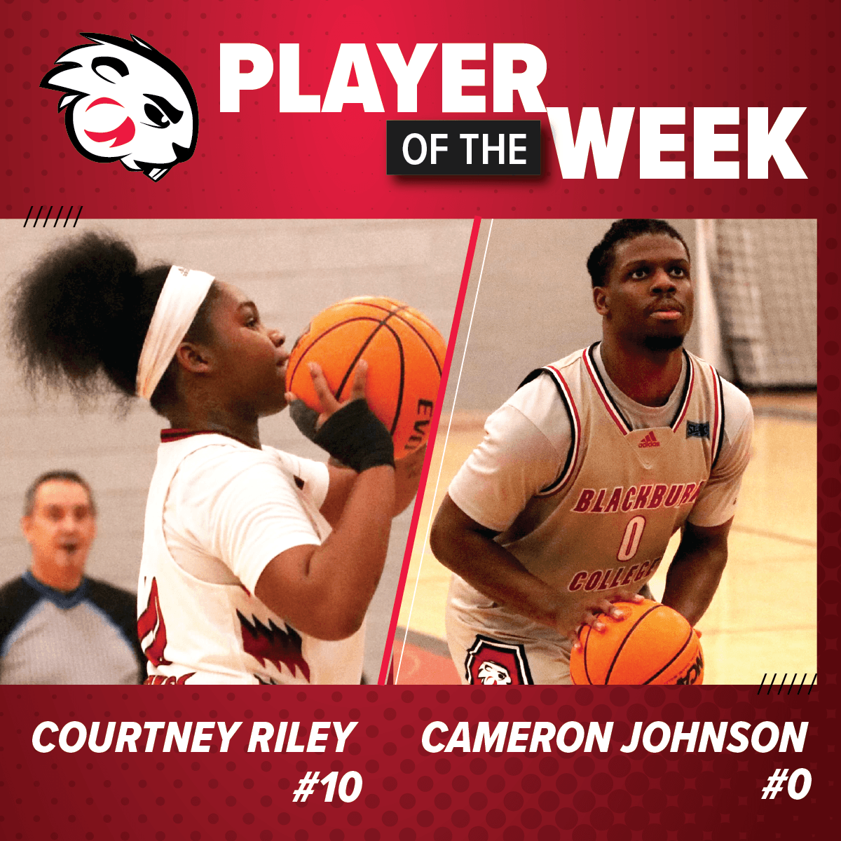 Congratulations to the BC Athletes of the Week - Courtney Riley (Decatur, IL) andCameron Johnson (Austell, GA). 

#blackburncollege #sliaction #d3hoops #believeinit #gobeavers