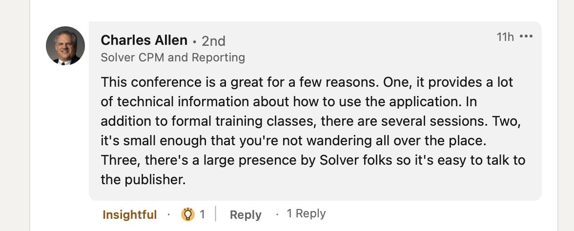SolverGlobal's tweet image. The #SolverAscend website is open and now is the time to take advantage of Super Early Bird Rates. Looking for 3 great reasons to attend? Award-winning Solver partner Charles Allen has great tips. 

Get more info at hubs.ly/Q01wtBW30