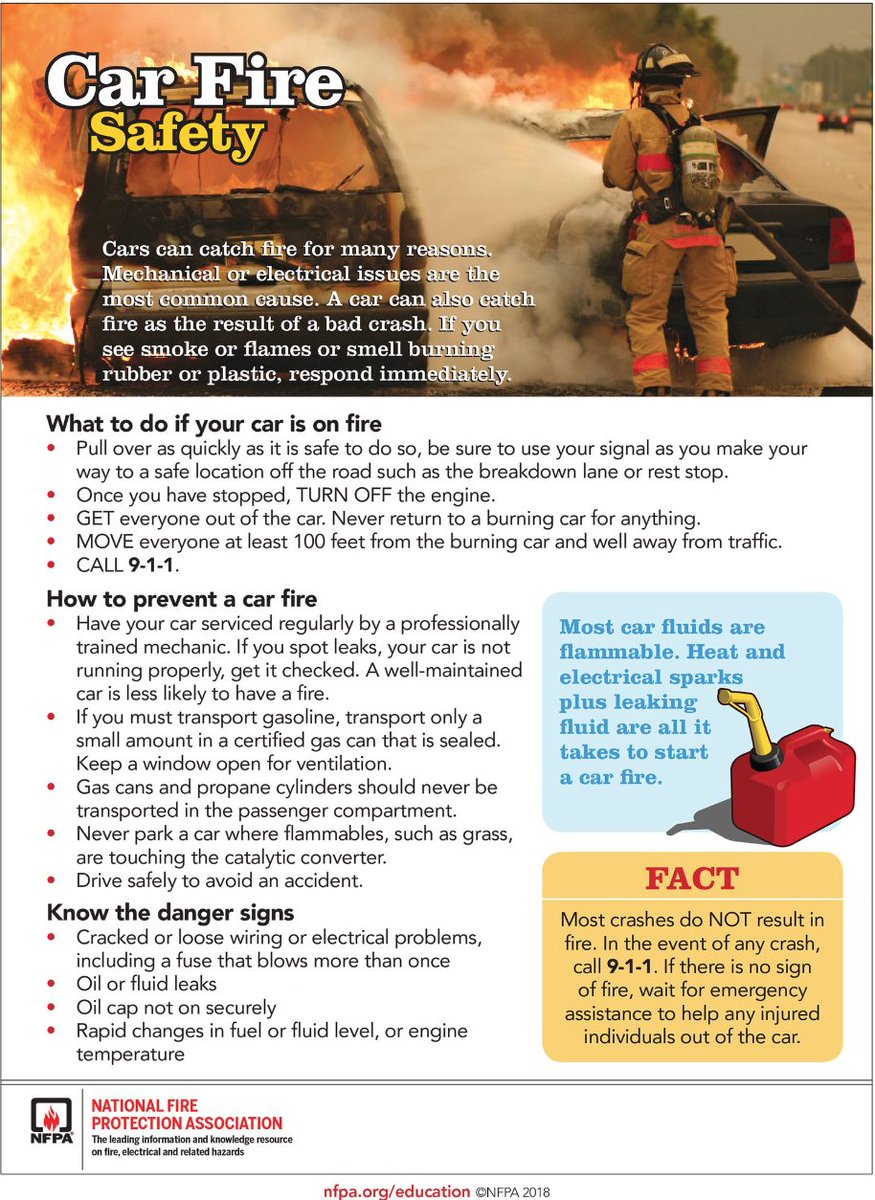 UnitedFireOnli1's tweet image. If you ever find yourself in a car fire, don&apos;t panic! Our friends at NFPA have a Tip Sheet to help keep you safe. The most important thing is to get away from the car and call for help. #carfiresafety #911 #knowwhattodo #unitedfireandsafetyequipment