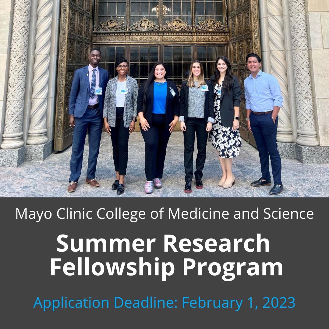 MayoBelonging's tweet photo. The Summer Research Fellowship (SRF) was created through grants from the National Heart, Lung, and Blood Institute (NHLBI), &amp; Mayo Clinic to prepare underrepresented students for careers in patient-oriented research &amp; clinical care. 

More information: https://t.co/a7G7houdzV https://t.co/DTBBBy20KT