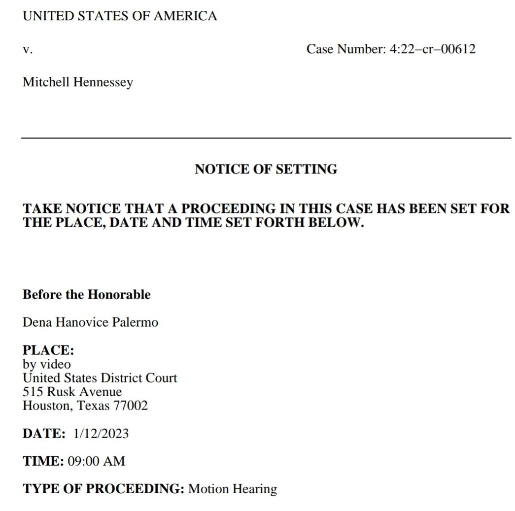 Erika on Twitter "Motion hearing scheduled for 1/12"