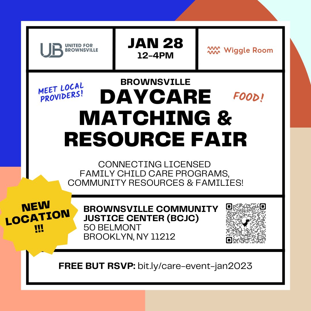 BROOKLYN PARENTS &amp; PROVIDERS: Join us for our second Daycare Matching &amp; Resource Fair!

📅 Sat, Jan 28 @ 12-4pm 
📍 Brownsville Community Justice Center 

👇🏿FREE BUT RSVP REQUESTED
forms.gle/bJZHYG114sThUP…