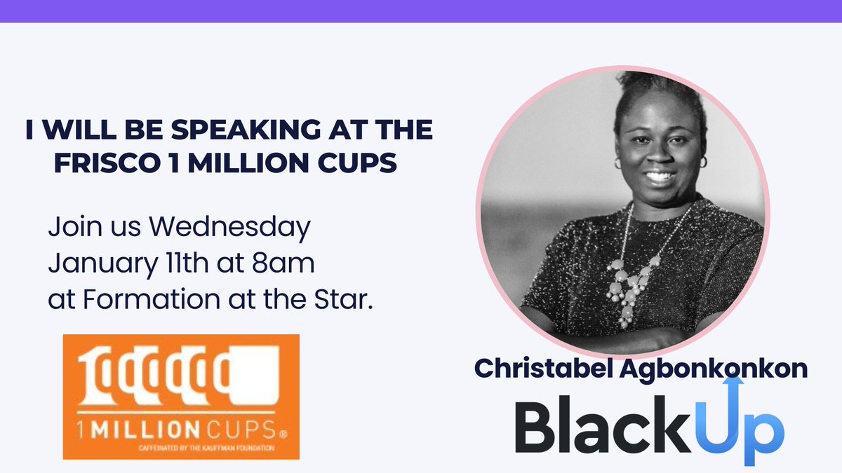 blackup_tech's tweet photo. Happy New Year! 
I will be presenting BlackUp at the Frisco 1 Million cups, on Wednesday January 11th, @ 8am. Please join us in person or by zoom to learn more about a platform that provides bias free algorithms that makes hiring Black professionals fair and easy. https://t.co/szj2SYvv3N