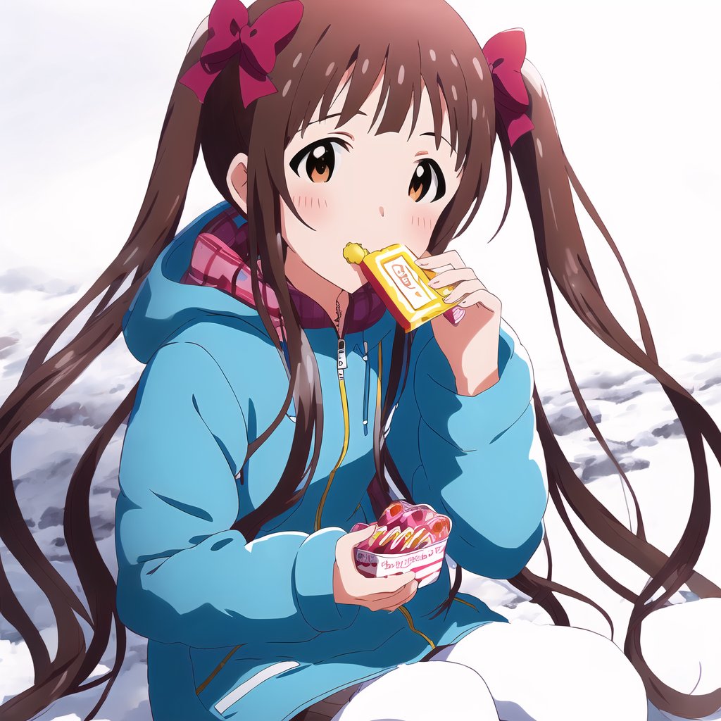 emotiontion's tweet photo. #fanart #松田亜利沙 #ミリシタ #dreambooth （姿勢がよくわからない、ふわふわのコートなの？綿？でもって何を食べてるの？菓子の箱ごと食べてる？てか環境変えたら上手く作れなくなった。。） https://t.co/cVxzjHRM0W