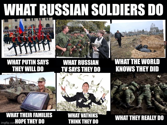 @GNaktiv Zu wissen, dass es immer noch einen russischen Soldaten in Ukraine gibt, ist ein schöner Teil des Krieges. Besser als der russische Soldat in der schwarzen Tasche.