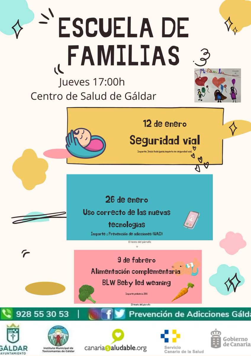 CSaludGaldar's tweet photo. ¿ Como cuidas de tu hijo cuando vas en el coche?👨‍👦👩‍👦‍👦🚘🚗

Desde nuestra  #EscueladeFamilias  intentando dar respuesta a las necesidades que tienen los padres en la crianza de los hijos.
Este jueves tenemos charla sobre #SeguridadVial que imparte D. Jesús Rodríguez.
Te esperamos. https://t.co/OFH3xe7148