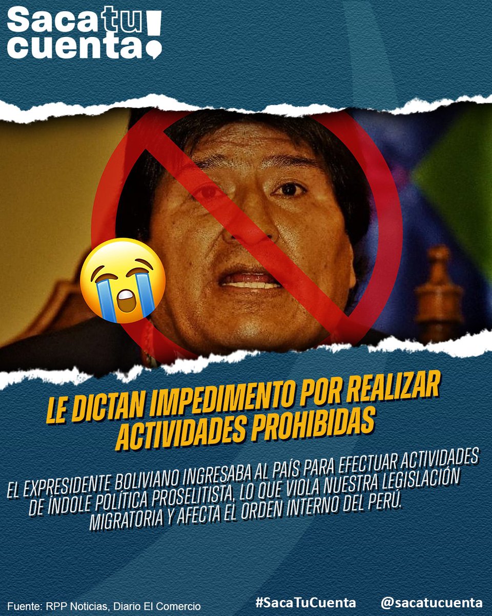 El expresidente de Bolivia Evo Morales y otros ocho ciudadanos bolivianos no podrán volver a ingresar a territorio peruano por su reiterada injerencia en asuntos internos del Perú. La medida la anuncio este lunes Superintendencia Nacional de Migraciones.