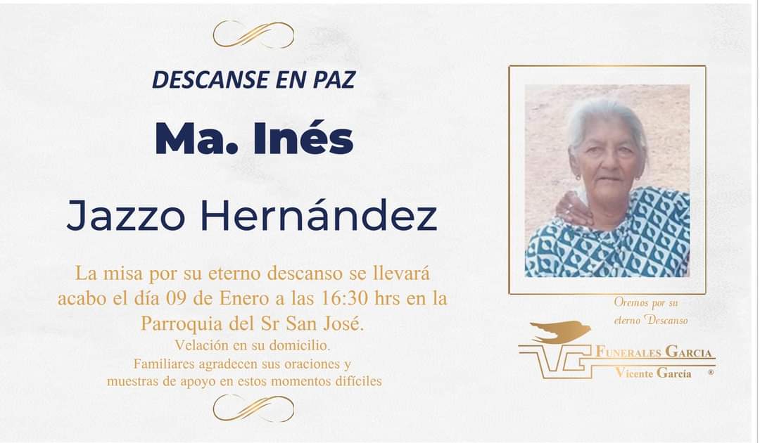 ObituarioDe's tweet photo. Estamos tristes, pero ahora tu estas mejor con nuestro Creador, en ese lugar donde no hay sufrimientos.
            MA. INÉS
   JAZZO HERNÁNDEZ 
Nuestras condolencias a familiares y amigos, y pedimos por su eterno descanso.
.
.
 #ObituarioSanJuandelosLagos
#SanJuandelosLagos https://t.co/98G2KsBqFZ