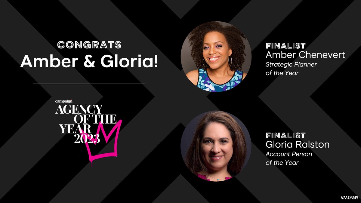 This #CampaignUSAOY shortlist is sizzling! 🔥 Especially with Gloria and Amber from VMLY&amp;R as finalists! aoyawardsus.com
 
💥 Strategic Planner of the Year Finalist: Amber Chenevert (<a href="/AskDrC_PhD/">Amber Chenevert</a>)
💥 Account Person of the Year Finalist: Gloria Ralston (<a href="/gralston73/">Gloria Ralston</a>)